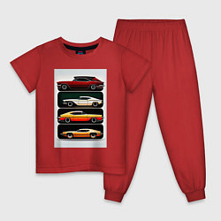 Пижама хлопковая детская Рэтро автомобили, цвет: красный