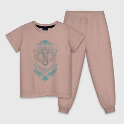Пижама хлопковая детская Русский медведь - славянский символ, цвет: пыльно-розовый