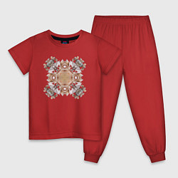 Пижама хлопковая детская Орнамент мозаика из ракушек бежевая, цвет: красный