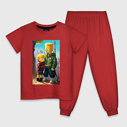 Детская пижама Барт Симпсон с Мэгги в мегаполисе
