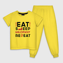 Пижама хлопковая детская Надпись: eat sleep Valorant repeat, цвет: желтый