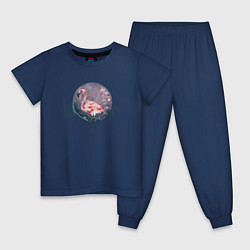 Пижама хлопковая детская Розовая птица, цвет: тёмно-синий