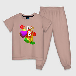 Пижама хлопковая детская Клоун и сердце, цвет: пыльно-розовый