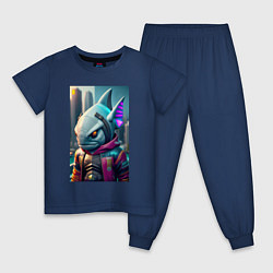 Пижама хлопковая детская Fantastic character - cyberpunk - neural network, цвет: тёмно-синий
