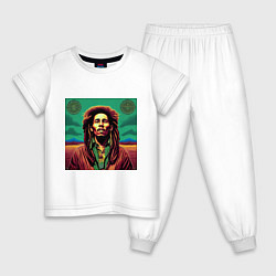 Пижама хлопковая детская Digital Art Bob Marley in the field, цвет: белый