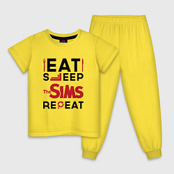 Пижама хлопковая детская Надпись: eat sleep The Sims repeat, цвет: желтый
