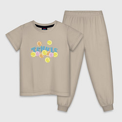 Пижама хлопковая детская Теннисные мячи, цвет: миндальный