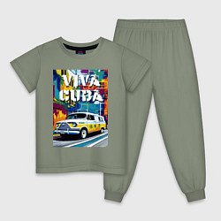 Пижама хлопковая детская Viva Cuba - car - retro, цвет: авокадо