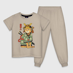 Пижама хлопковая детская Samurai battle cat, цвет: миндальный
