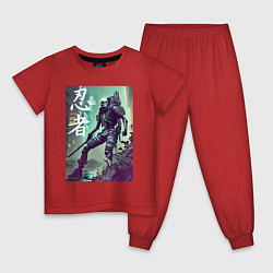 Пижама хлопковая детская Cyber ninja - neural network - skeleton, цвет: красный