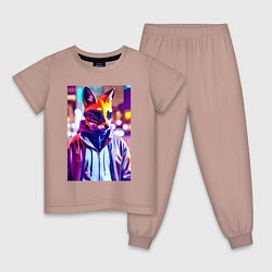 Пижама хлопковая детская Cyber fox - neon - city, цвет: пыльно-розовый