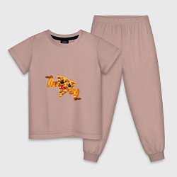 Пижама хлопковая детская Пицца с куринными крылышками, цвет: пыльно-розовый