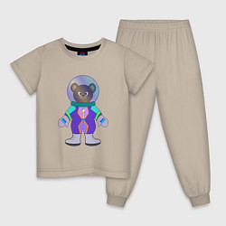 Пижама хлопковая детская Мишка космонавт, цвет: миндальный