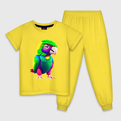 Пижама хлопковая детская Мультяшный попугай, цвет: желтый