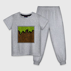 Пижама хлопковая детская Блок земли майнкрафта, цвет: меланж
