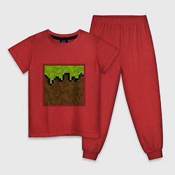 Пижама хлопковая детская Блок земли майнкрафта, цвет: красный