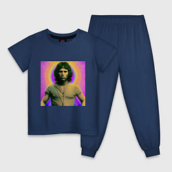 Пижама хлопковая детская Jim Morrison Galo Glitch Art, цвет: тёмно-синий