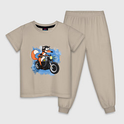 Пижама хлопковая детская Лис на мотоцикле, цвет: миндальный