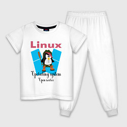 Пижама хлопковая детская Пингвин линукс в шляпе, цвет: белый