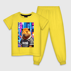 Пижама хлопковая детская Cool capybara - urban style - neural network, цвет: желтый
