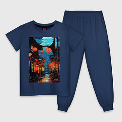 Пижама хлопковая детская Ночной китайский квартал, цвет: тёмно-синий