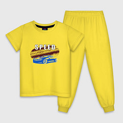 Пижама хлопковая детская Машина с надписью Скорость, цвет: желтый