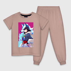 Пижама хлопковая детская Girl and wolf - anime - neural network, цвет: пыльно-розовый