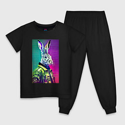 Пижама хлопковая детская Неоновый модный заяц - нейросеть, цвет: черный