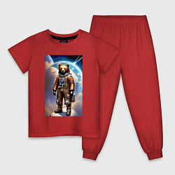 Пижама хлопковая детская Медвежара-космонавт - нейросеть, цвет: красный