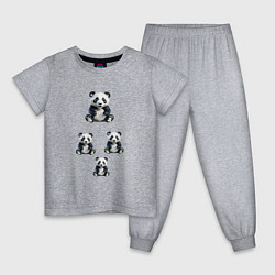 Пижама хлопковая детская Маленькие панды, цвет: меланж