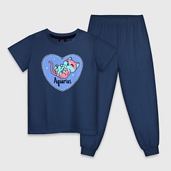 Пижама хлопковая детская Пушистый котик - водолей, цвет: тёмно-синий