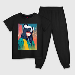 Пижама хлопковая детская Девчонка-панда - аниме, цвет: черный