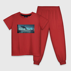 Пижама хлопковая детская Скрытый текст New York, цвет: красный