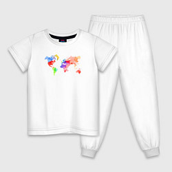 Пижама хлопковая детская Карта мира - акварель, цвет: белый
