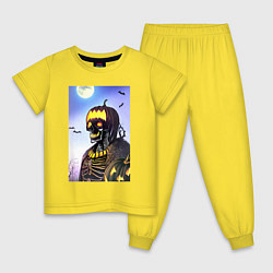 Пижама хлопковая детская Коллаба черепа и тыквы, цвет: желтый