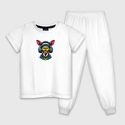 Пижама хлопковая детская Кенгуру и наушники, цвет: белый