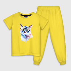 Пижама хлопковая детская Акварельный волшебный котик, цвет: желтый