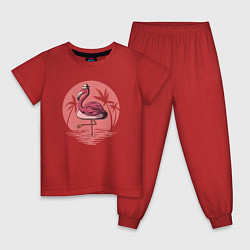 Пижама хлопковая детская Розовый фламинго в очках и шляпе, цвет: красный