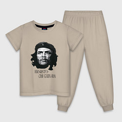 Пижама хлопковая детская Че Гевара черно белое, цвет: миндальный