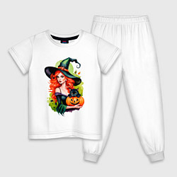 Детская пижама Рыжая ведьма с тыквой и черным котом