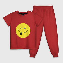 Пижама хлопковая детская Круглый желтый смайл, цвет: красный