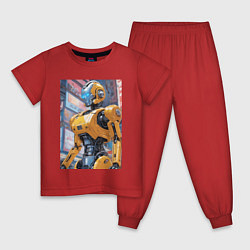 Пижама хлопковая детская Робот в стиле поп-арт - нейросеть, цвет: красный