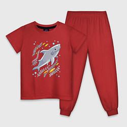 Пижама хлопковая детская Приключения акулы, цвет: красный