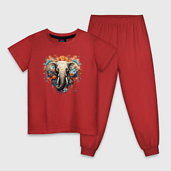 Пижама хлопковая детская Слон в цветах - хиппи арт принт, цвет: красный