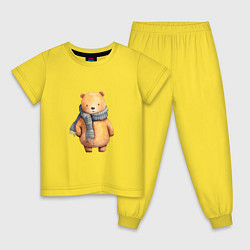 Пижама хлопковая детская Милый плюшевый мишка, цвет: желтый