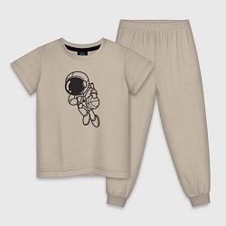 Пижама хлопковая детская Космонавт с баскетбольным мячом, цвет: миндальный
