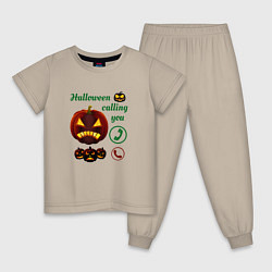 Пижама хлопковая детская Хэллоуин, ночной звонок, цвет: миндальный