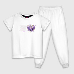 Пижама хлопковая детская Цветы и сердце с надписью, цвет: белый