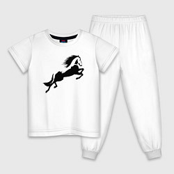 Пижама хлопковая детская Лошадь в прыжке, цвет: белый