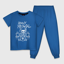 Пижама хлопковая детская Heavy Meowtal - кошачья музыка, цвет: синий